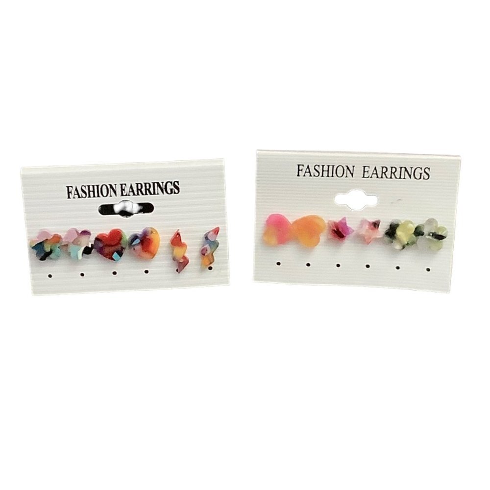 Fashion Earrings 6 Pairs Hearts Flowers Stars Lightning‎ Bolt Abstract Colors